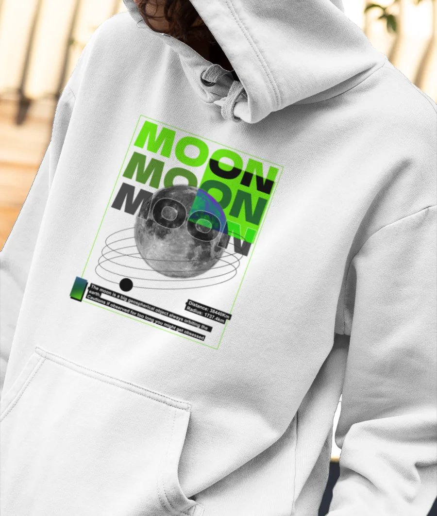 Moon Green Design Front-Printed Hoodie