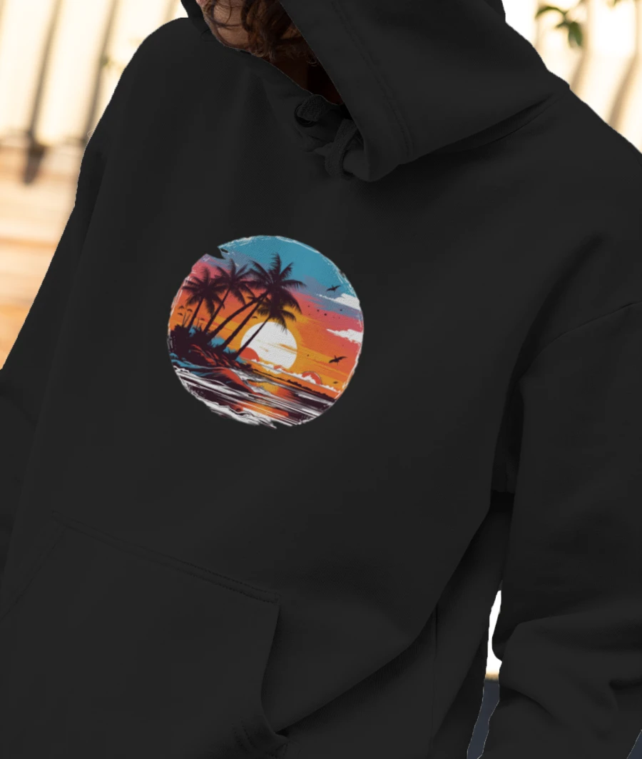 "Golden Horizon Sunset Tee" Front-Printed Hoodie