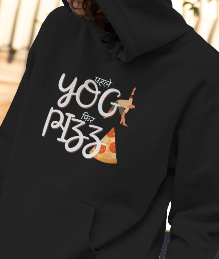 Yoga & Pizza Front-Printed Hoodie