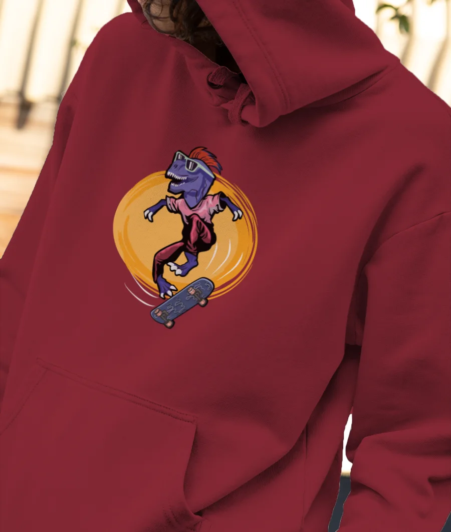 Skateboard Dino Front-Printed Hoodie