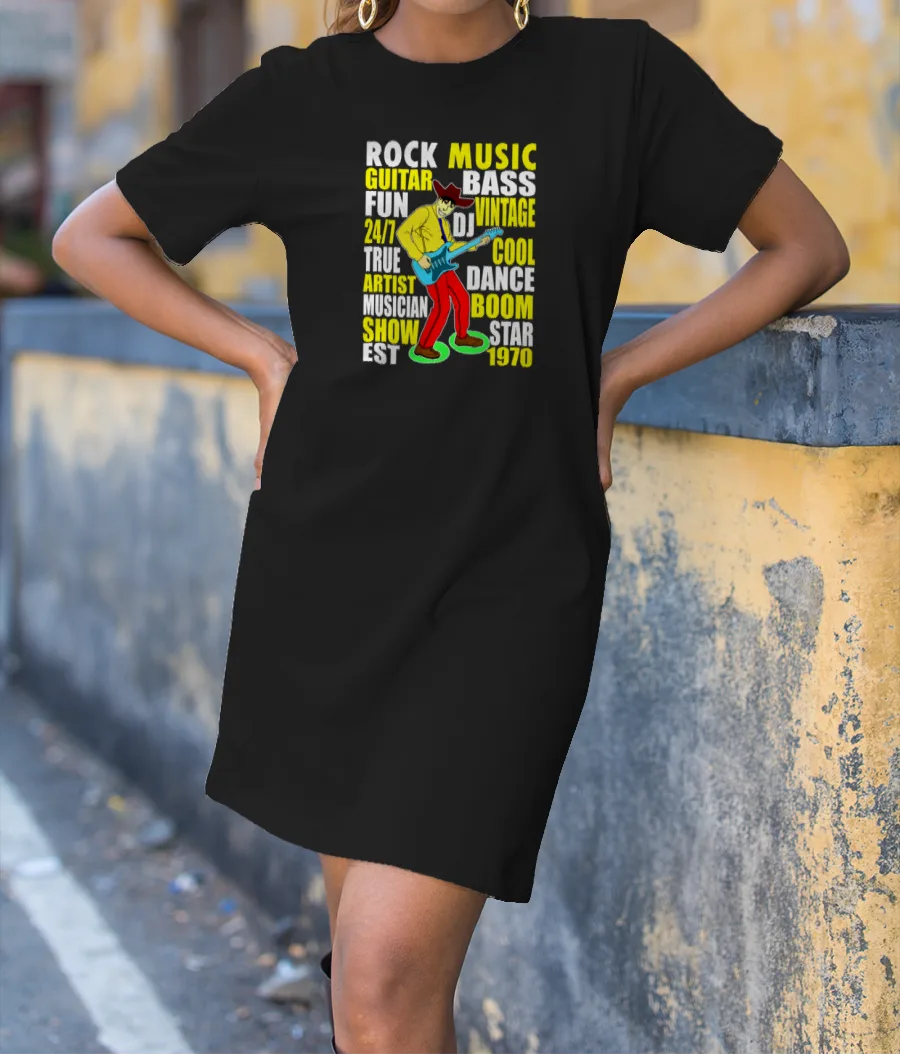 Cool Guitar Music Lover Vintage Illustration  T-Shirt Dress