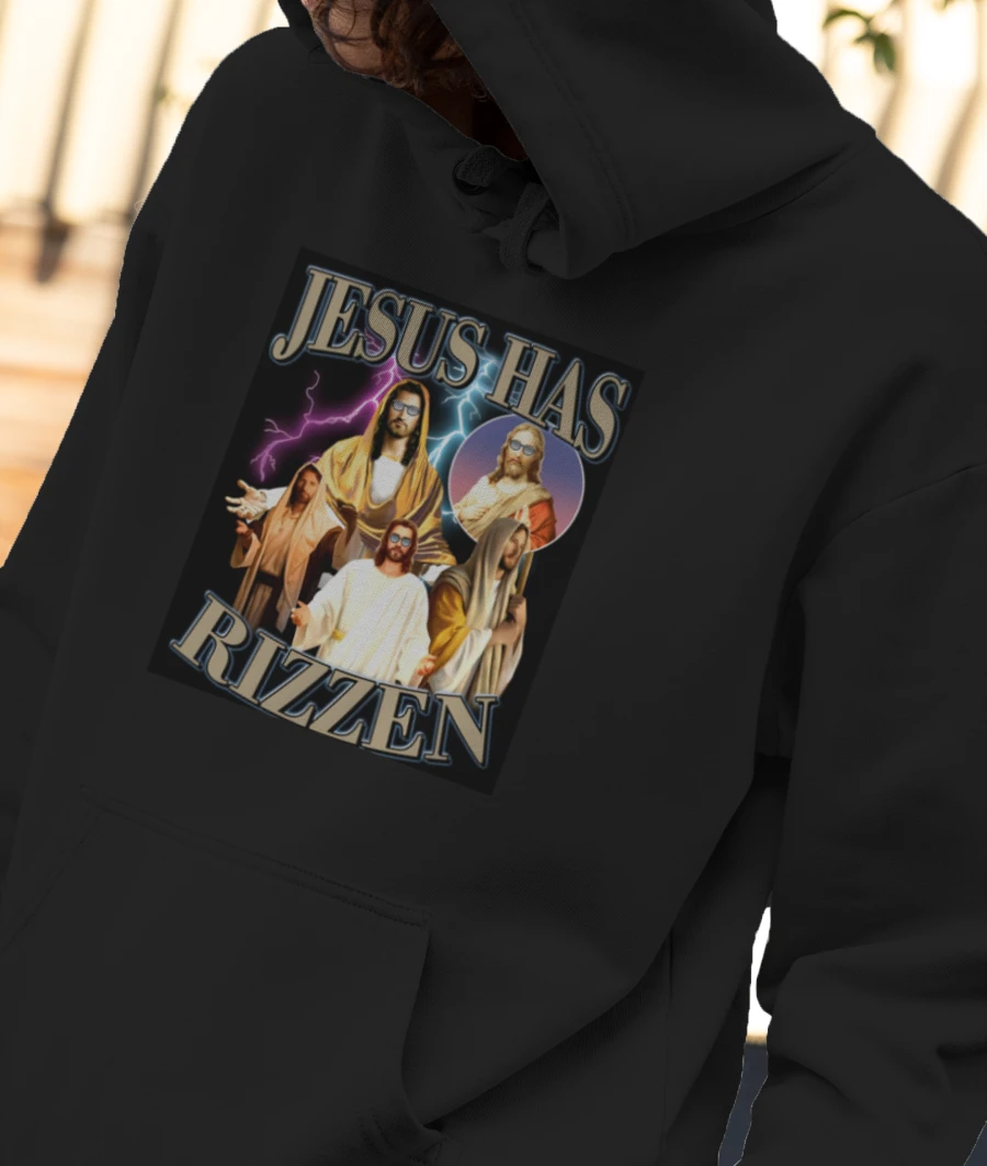 JESUS HAS RIZZEN Front-Printed Hoodie