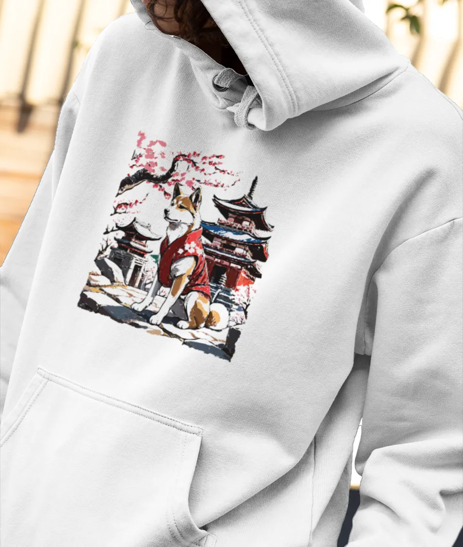 Japanese Dog Cherry Blossom an Front-Printed Hoodie