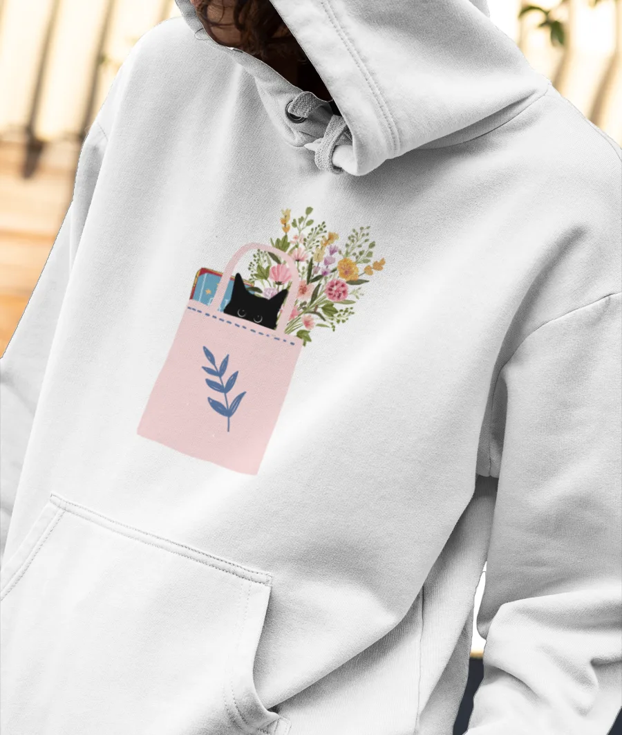 Bookworm Kitty Front-Printed Hoodie