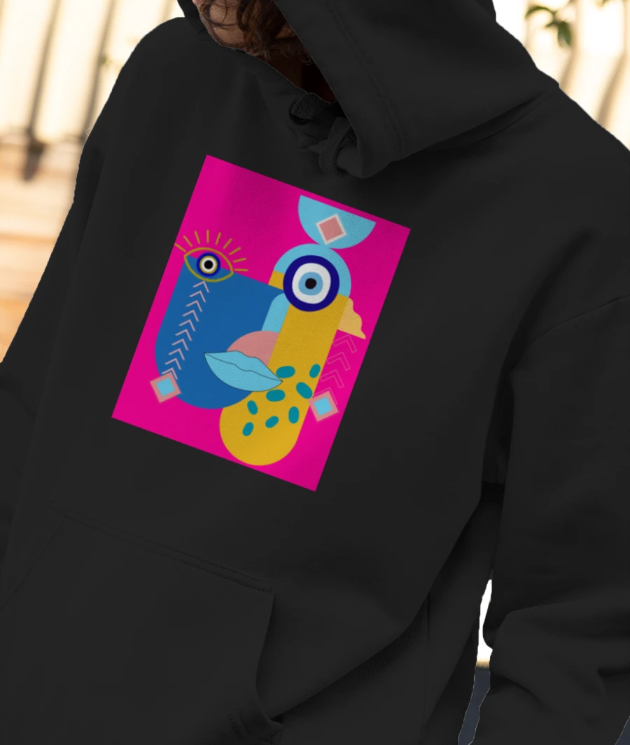 Abstract Face Front-Printed Hoodie