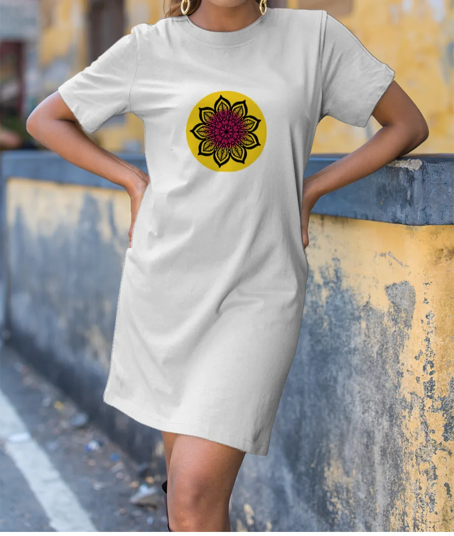 Yello and pink mandala T-Shirt Dress