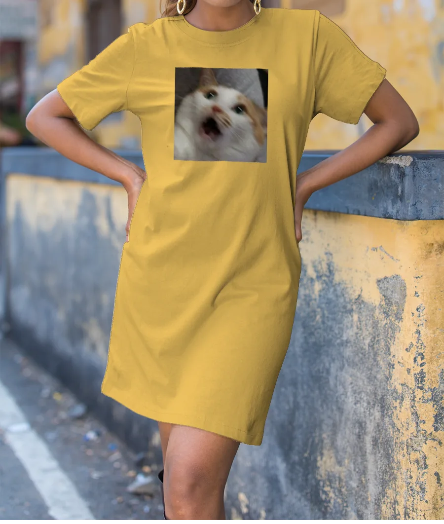 Excited Cat Meme T-Shirt Dress