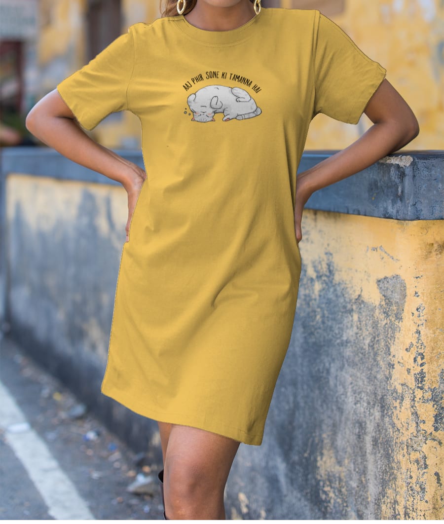 Cute Sleepy Cat T-Shirt Dress