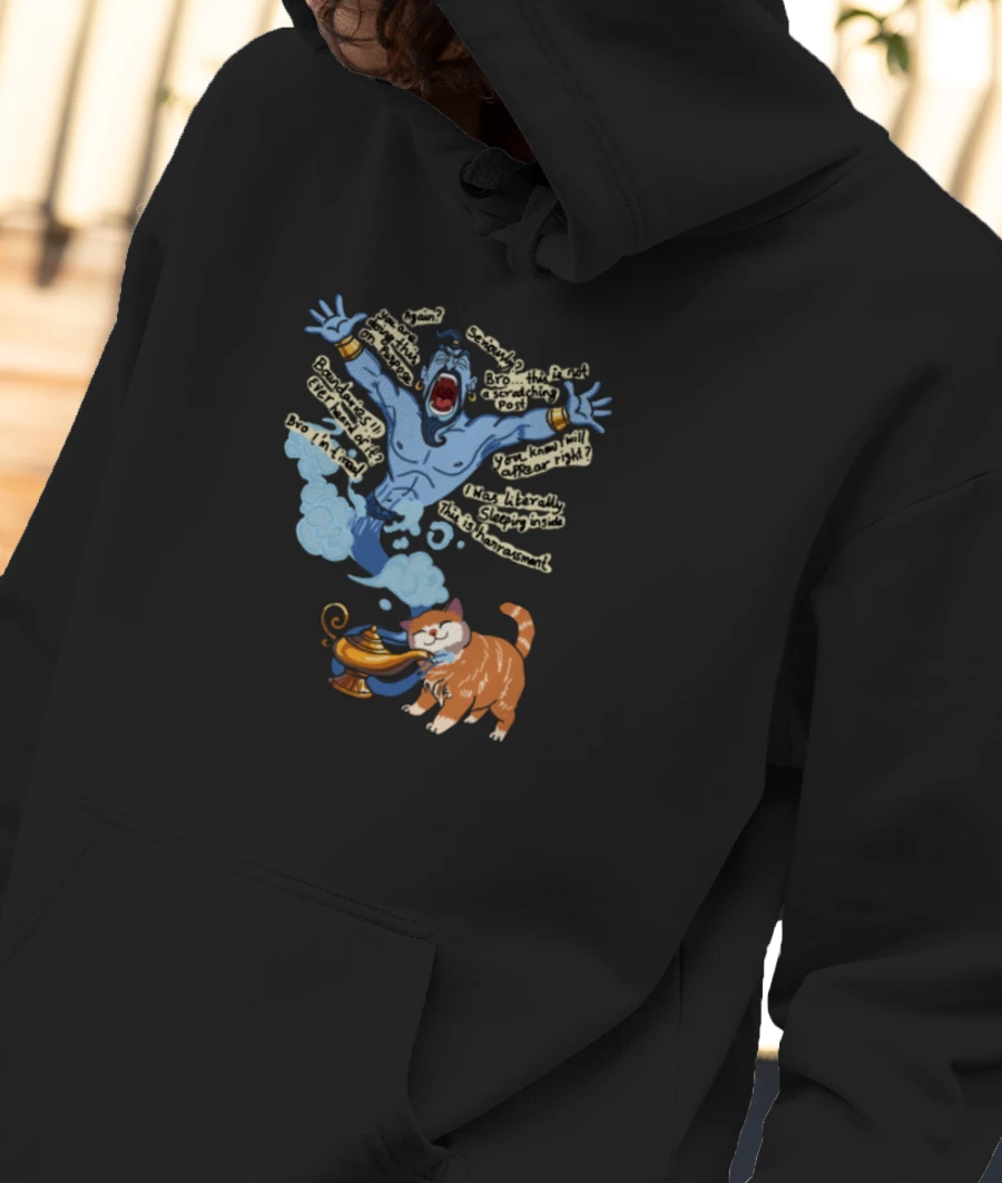 Sarcastic Cat & Genie Lamp Fun Front-Printed Hoodie
