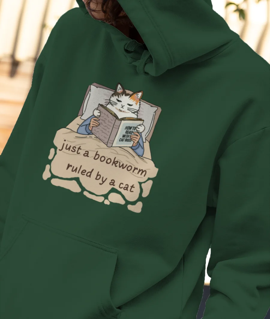 Just a Bookworm Ruled by a Cat Front-Printed Hoodie