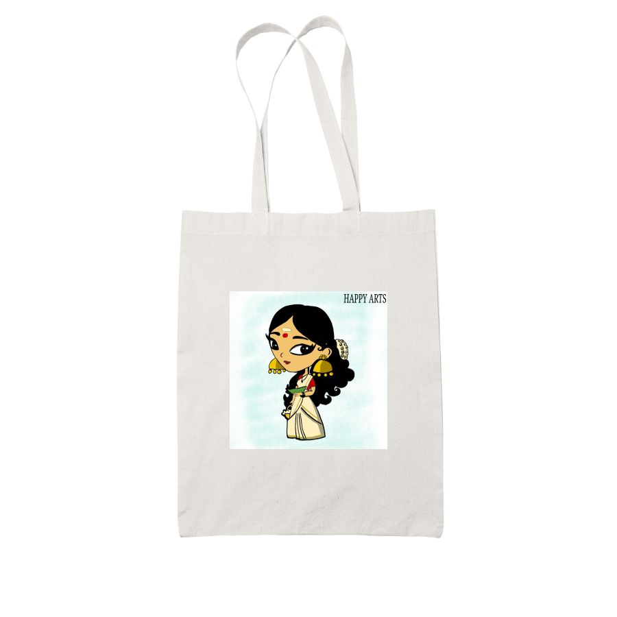Cartoon/Kerala design - White Tote Bag - Frankly Wearing Cartoon/Kerala design - White Tote Bag - Frankly Wearing