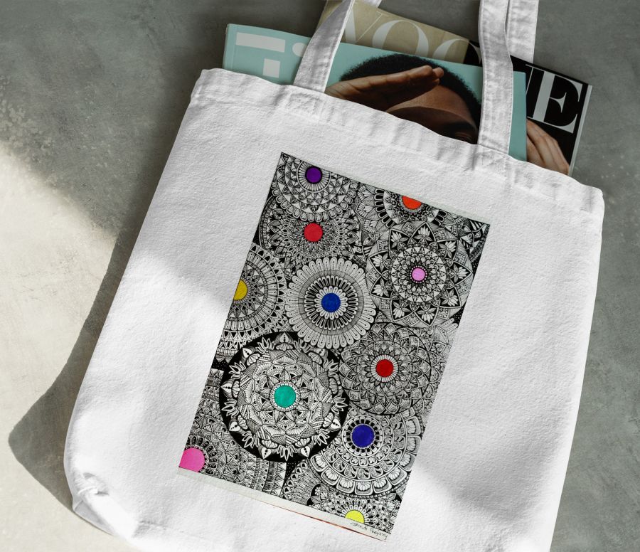 Full Page Mandala - White Tote Bag - Frankly Wearing