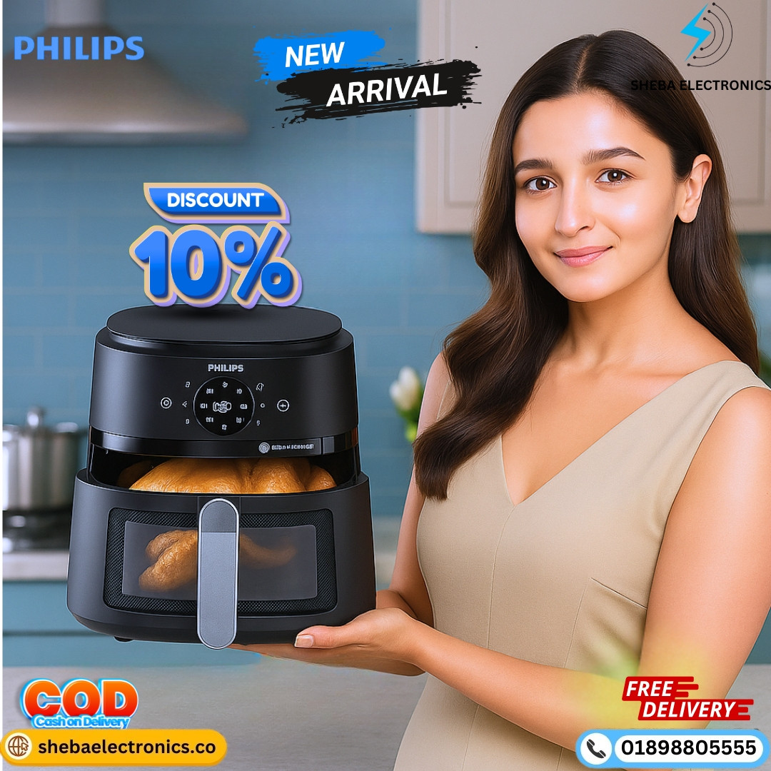 PHILIPS Air Fryer NA231/00 with touch panel, uses up to 90% less fat, 1700W, 6.2 Liter XL Size , with Rapid Air Technology (Black),Cooking window. - Thumbnail 2