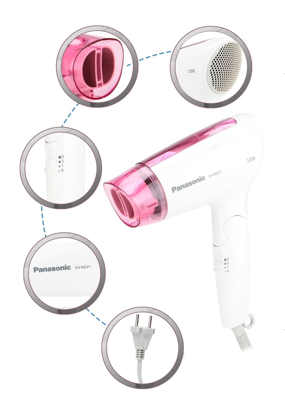Panasonic Hair Dryer EH-ND21 – 1200W | 3 Speeds | Foldable & Quick Dry Nozzle - Thumbnail 3