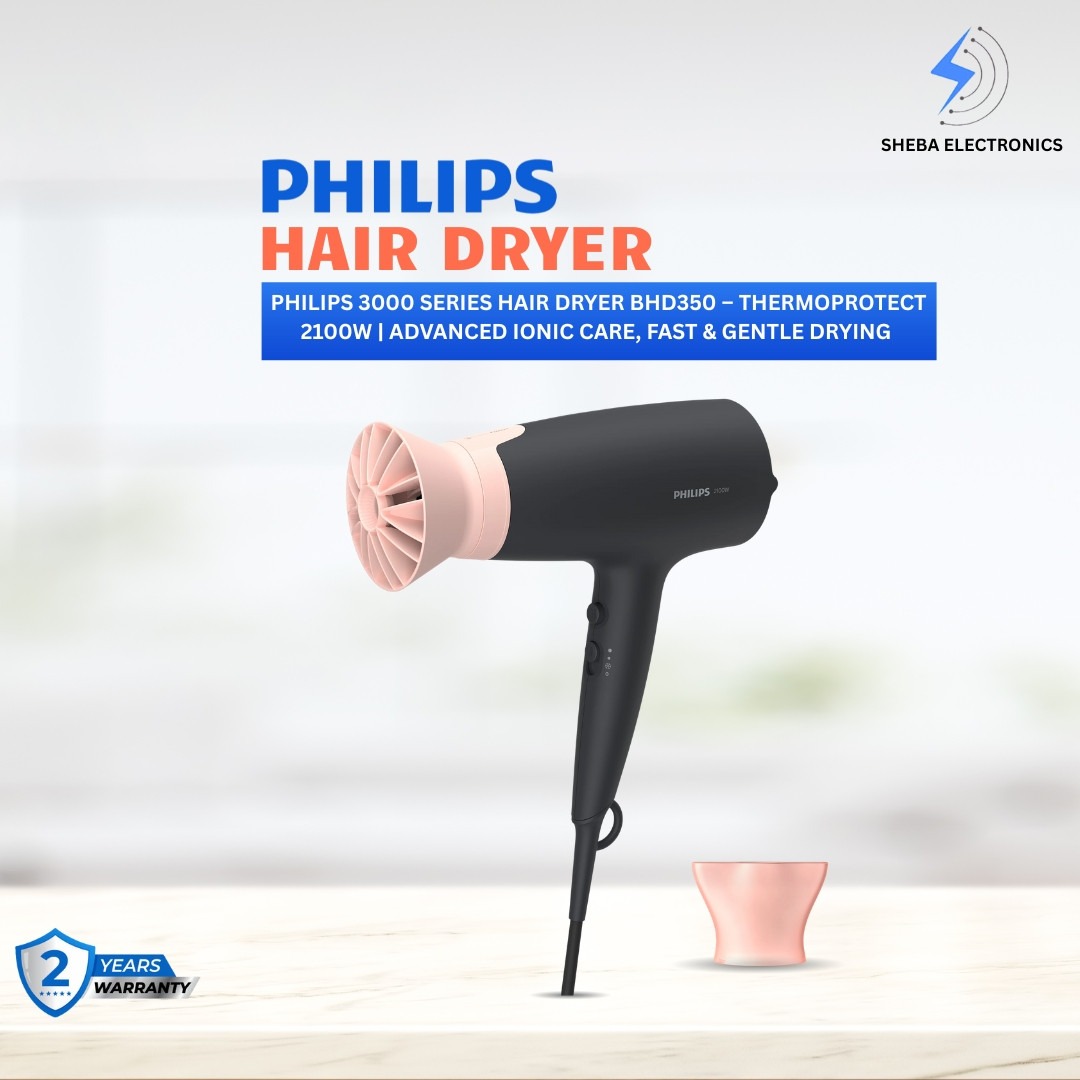 Philips 3000 Series Hair Dryer BHD350 – ThermoProtect 2100W | Advanced Ionic Care, Fast & Gentle Drying - Thumbnail 2