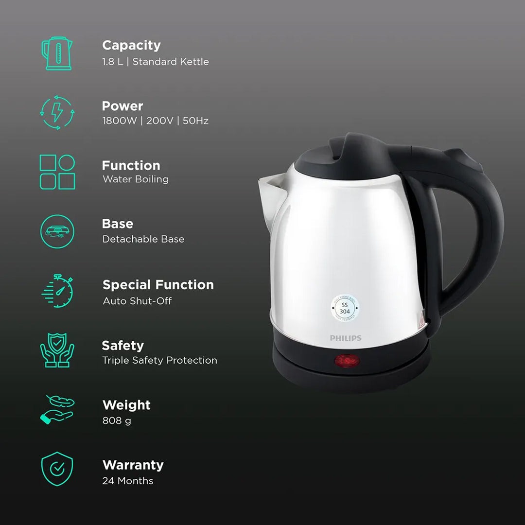 Philips Electric Kettle HD9383 – 1.8L, 230V, Triple Body, Auto Cut-Off 1500watts - Thumbnail 4