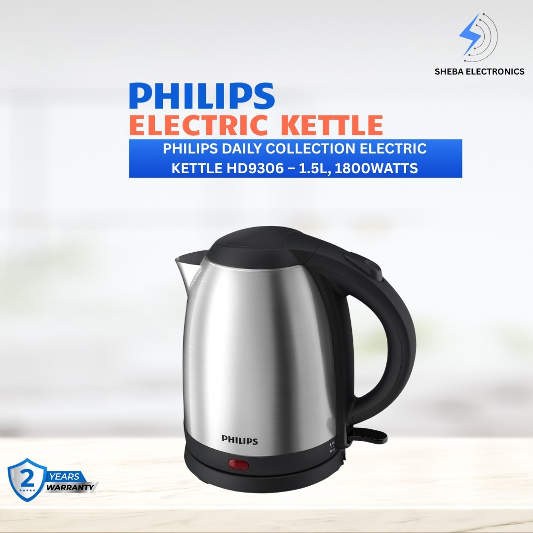 Philips Daily Collection Electric Kettle HD9306 – 1.5L, 1800W, Stainless Steel