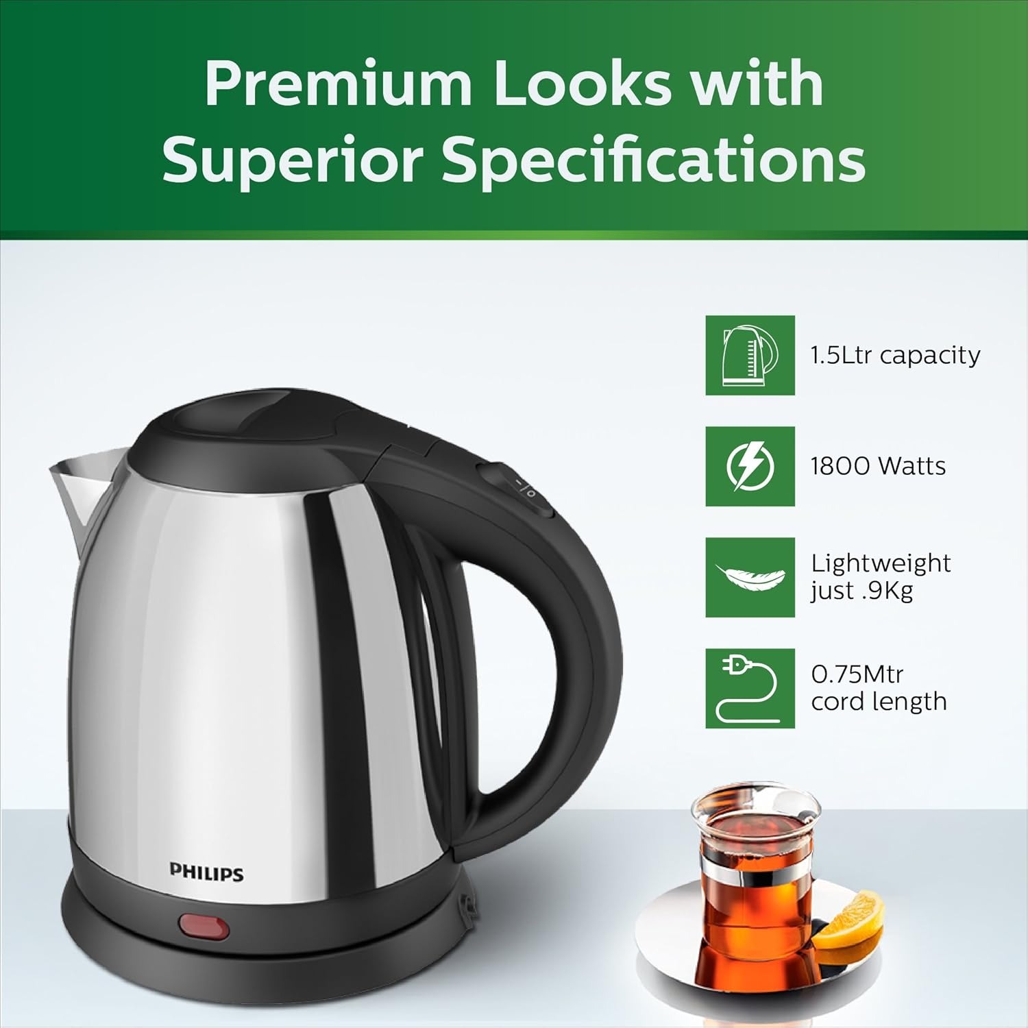 Philips Daily Collection Electric Kettle HD9306 – 1.5L, 1800W, Stainless Steel - Thumbnail 4