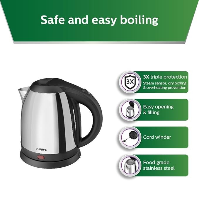 Philips Daily Collection Electric Kettle HD9303 – 1.2Ltr, 1800W, Stainless Stee - Thumbnail 4