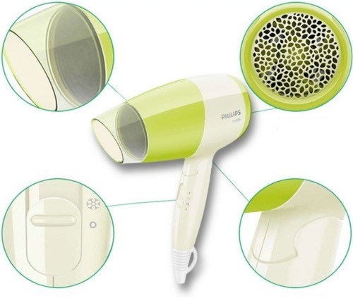 Philips Essential Hair Dryer BHC015– ThermoProtect 1200W | Compact, Foldable & Gentle Drying (Green) - Thumbnail 3