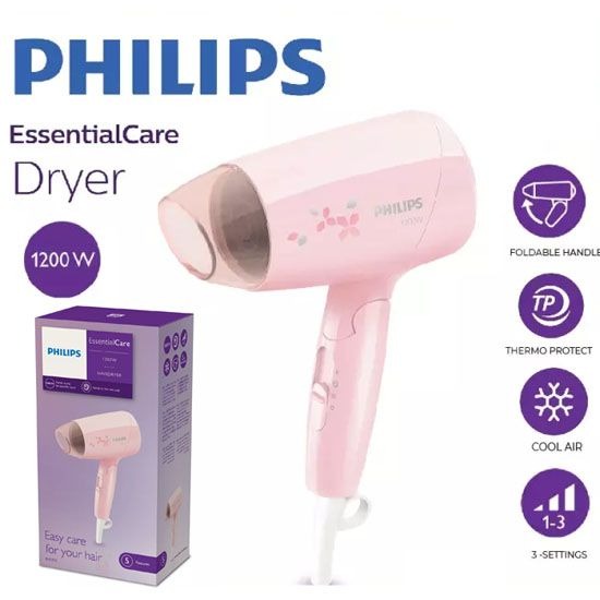 Philips Hair Dryer BHC010 Pink- Thermo-Protect 1200W | Compact & Gentle Drying (Pink)?