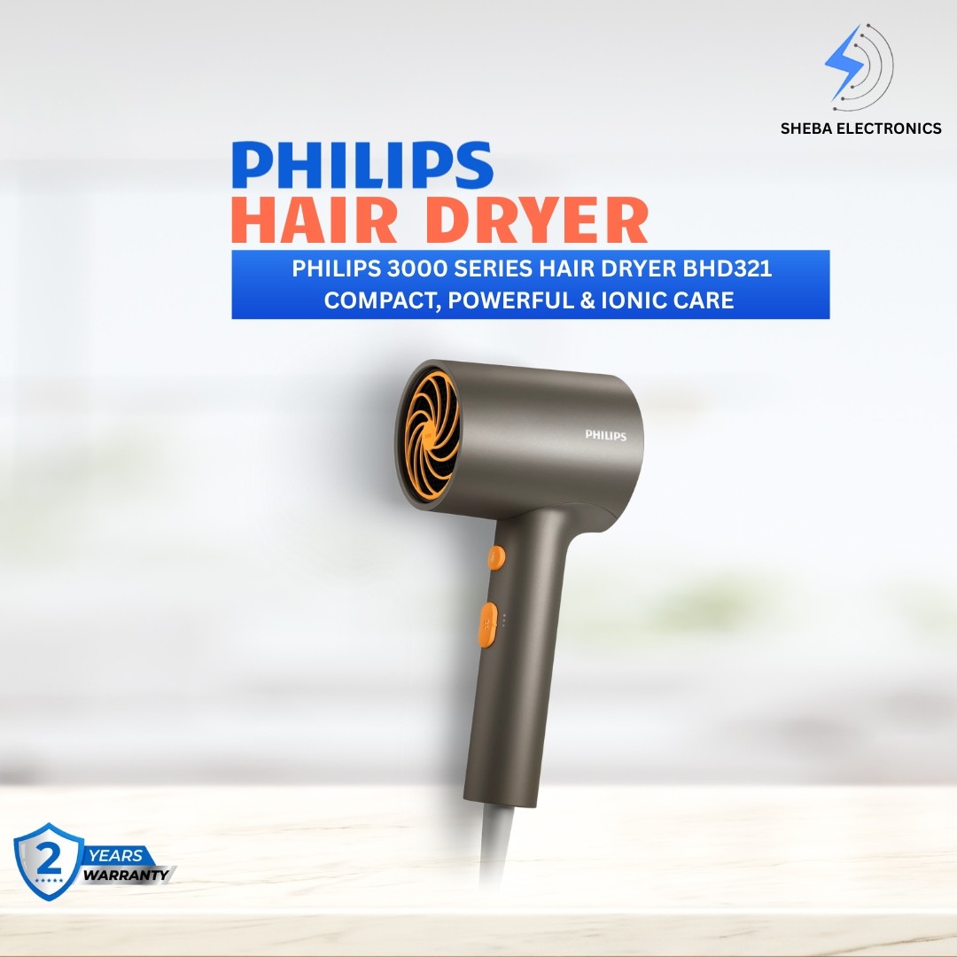 Philips 3000 Series Hair Dryer BHD321 – Compact, Powerful & Ionic Care - Thumbnail 4