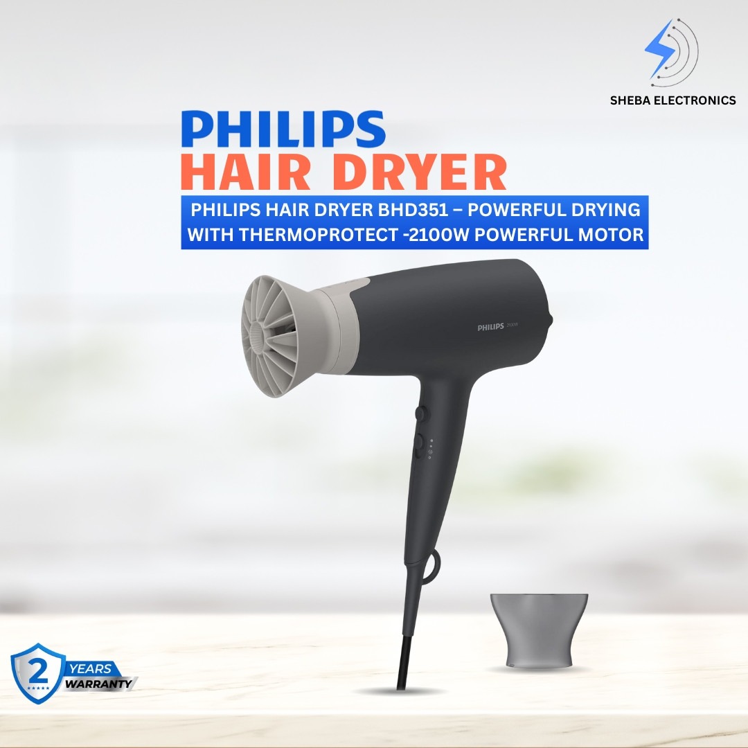 Philips 3000 Series Hair Dryer BHD351 – Powerful Drying with ThermoProtect Technology-2100W powerful motor - Thumbnail 4