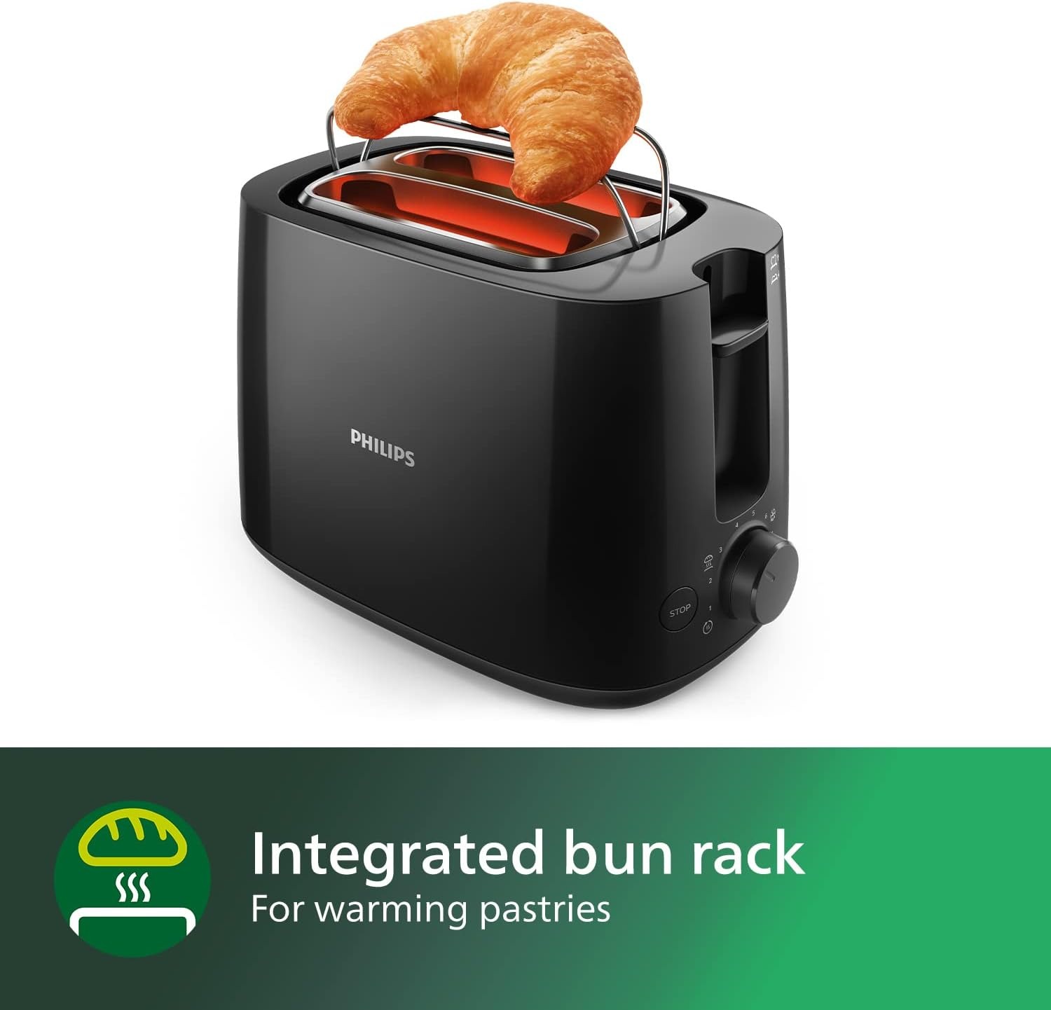 Philips Daily Collection Toaster HD2581/91 – 2 Slice, Wide Slot, Black - Thumbnail 4