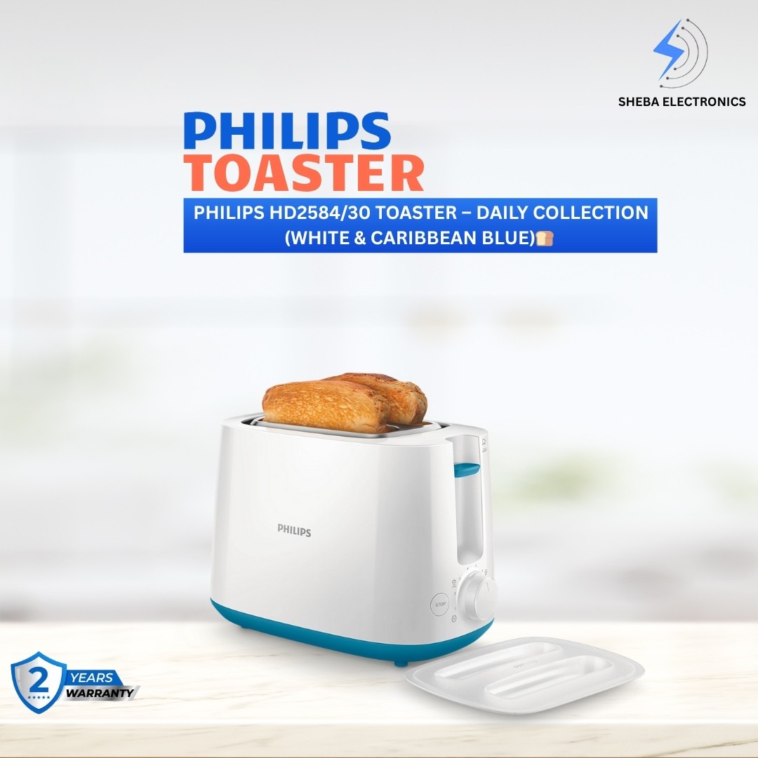 Philips HD2584/30 Toaster – Daily Collection (White & Caribbean Blue) - Thumbnail 4