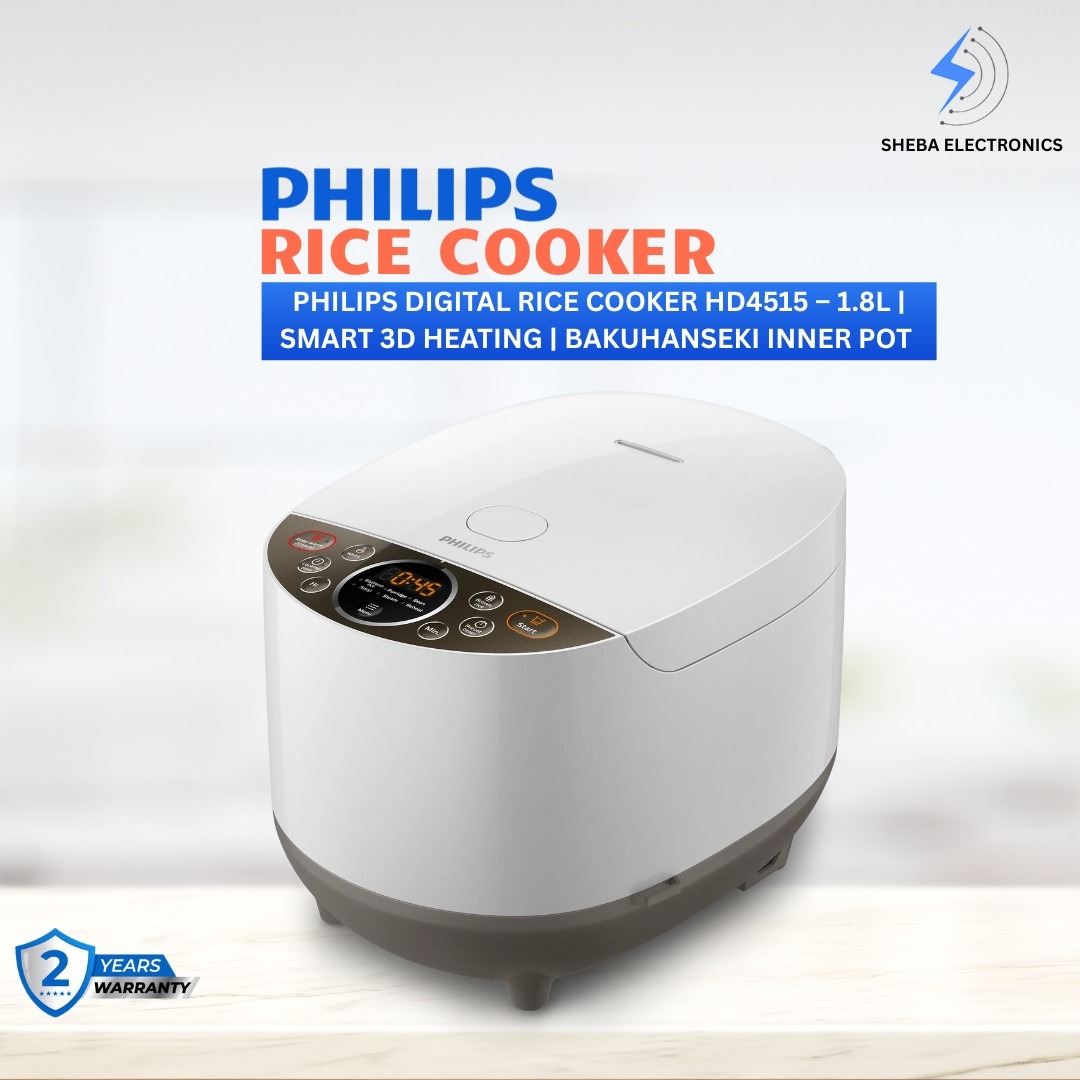 Philips Digital Rice Cooker HD4515 – 1.8L | Smart 3D Heating | Bakuhanseki Inner Pot | 8 Cooking Menus - Thumbnail 6