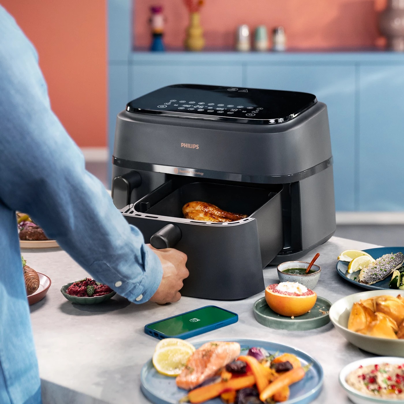 Philips Airfryer NA350/00 – Dual Drawer, 9.5 Qt (9L) Capacity - Thumbnail 4