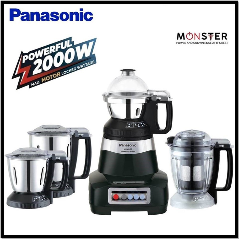 Panasonic MX-AE475 (Black)-2000 watt Super Mixer Grinder (Monster) 4 Jar - Thumbnail 4