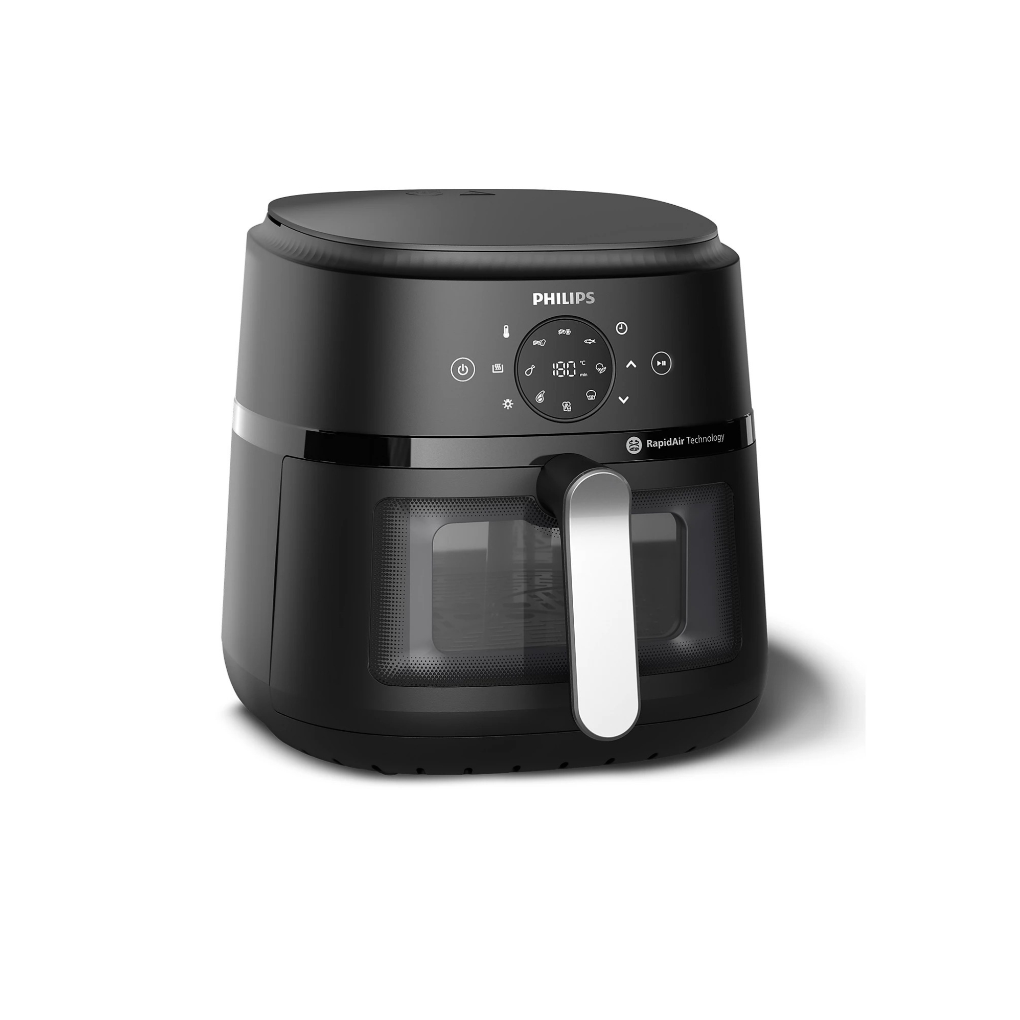 PHILIPS Air Fryer NA231/00 with touch panel, uses up to 90% less fat, 1700W, 6.2 Liter XL Size , with Rapid Air Technology (Black),Cooking window.
