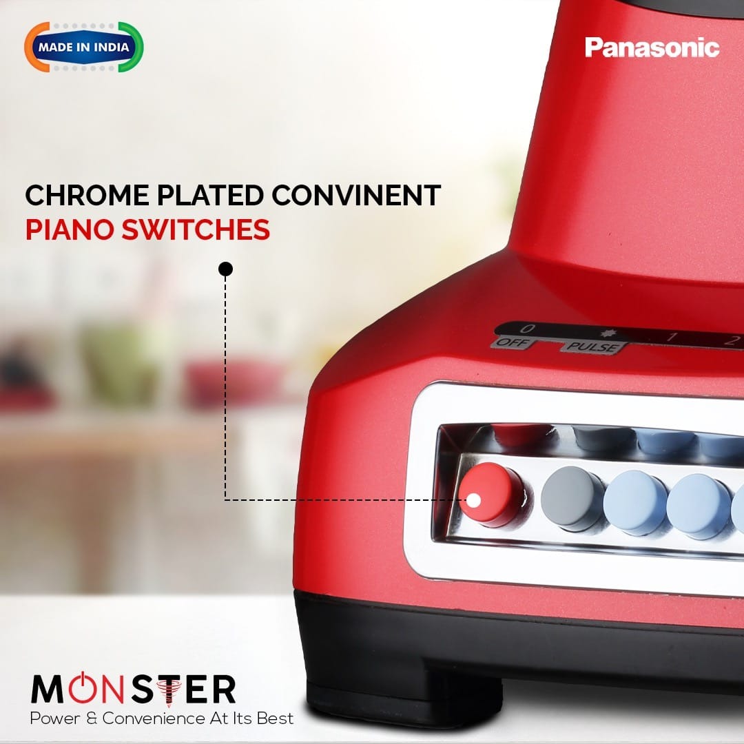 Panasonic MX-AE475 Mixer Grinder – Monster 2000W Super Mixer Grinder with 3 Stainless Steel Jars & Juicer Extractor (Red) - Thumbnail 4