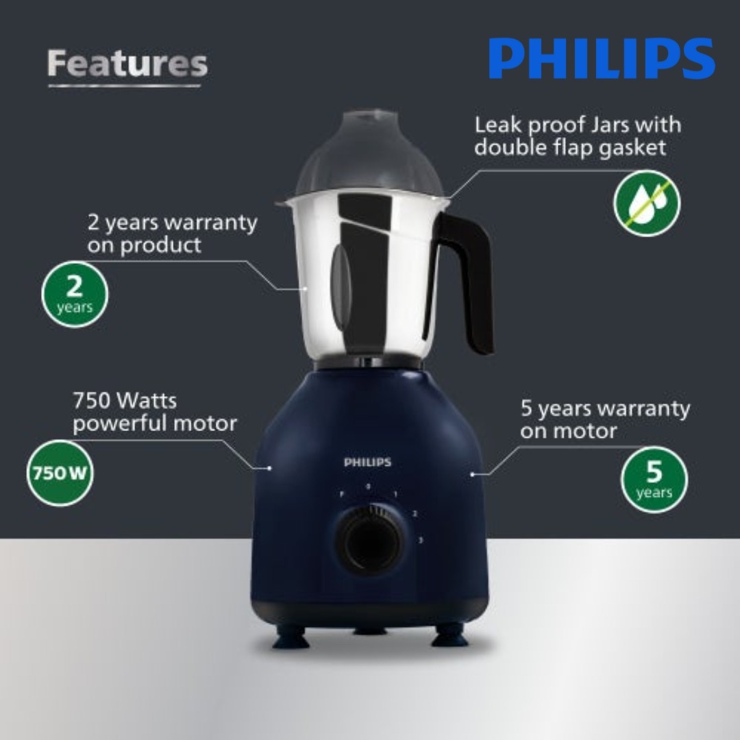 Philips HL7757/01 Mixer Grinder 750Watts 3 Jars - Premium Blue - Thumbnail 5