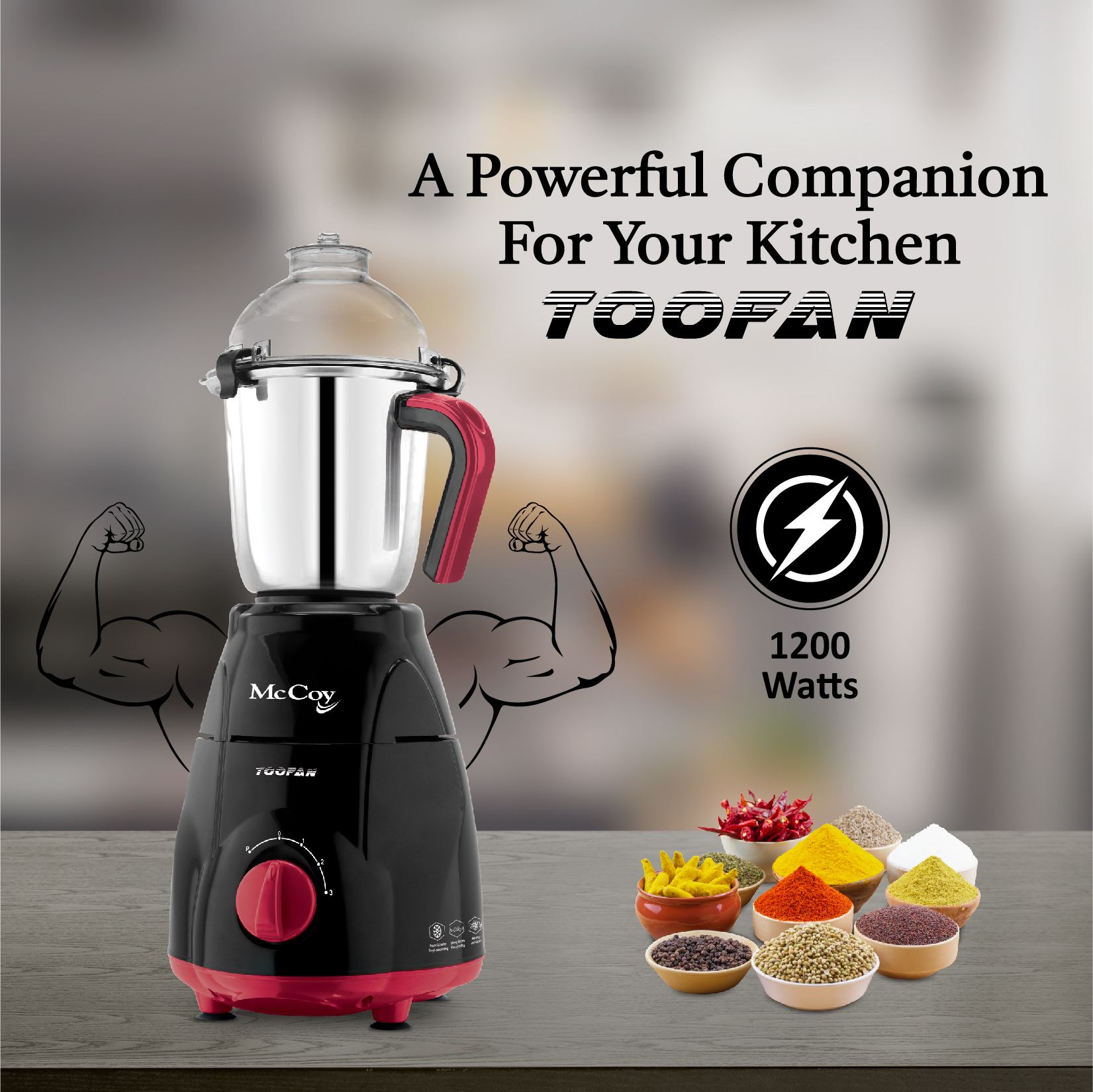 McCoy Toofan Mixer Grinder 1200Watts 4 Jars. - Thumbnail 3