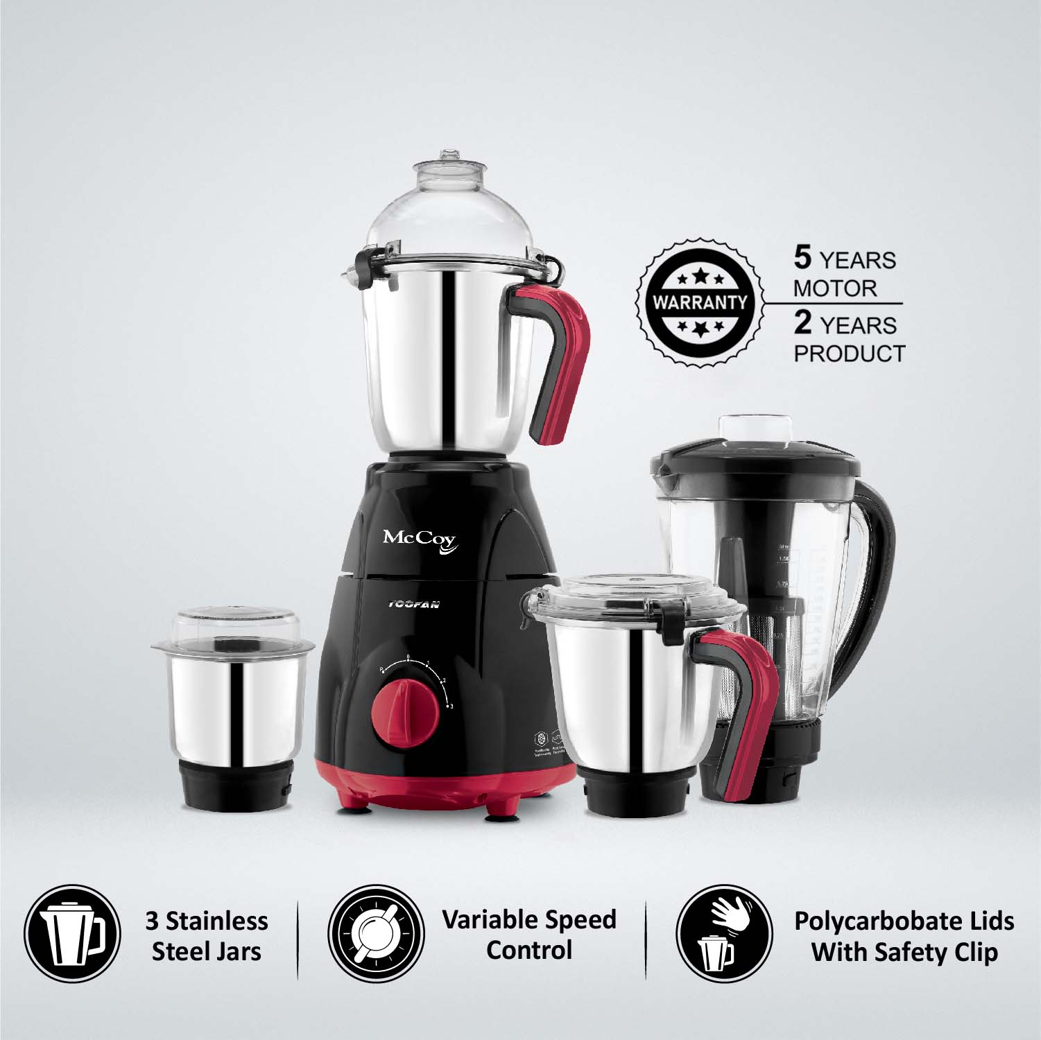 McCoy Toofan Mixer Grinder 1200Watts 4 Jars. - Thumbnail 4