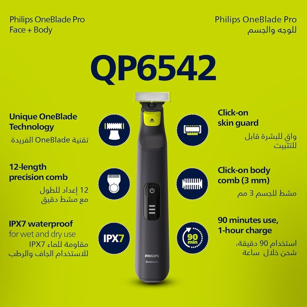 Philips QP6542/10 OneBlade Pro Hybrid Trimmer and Shaver Face + Body for Men - Thumbnail 4