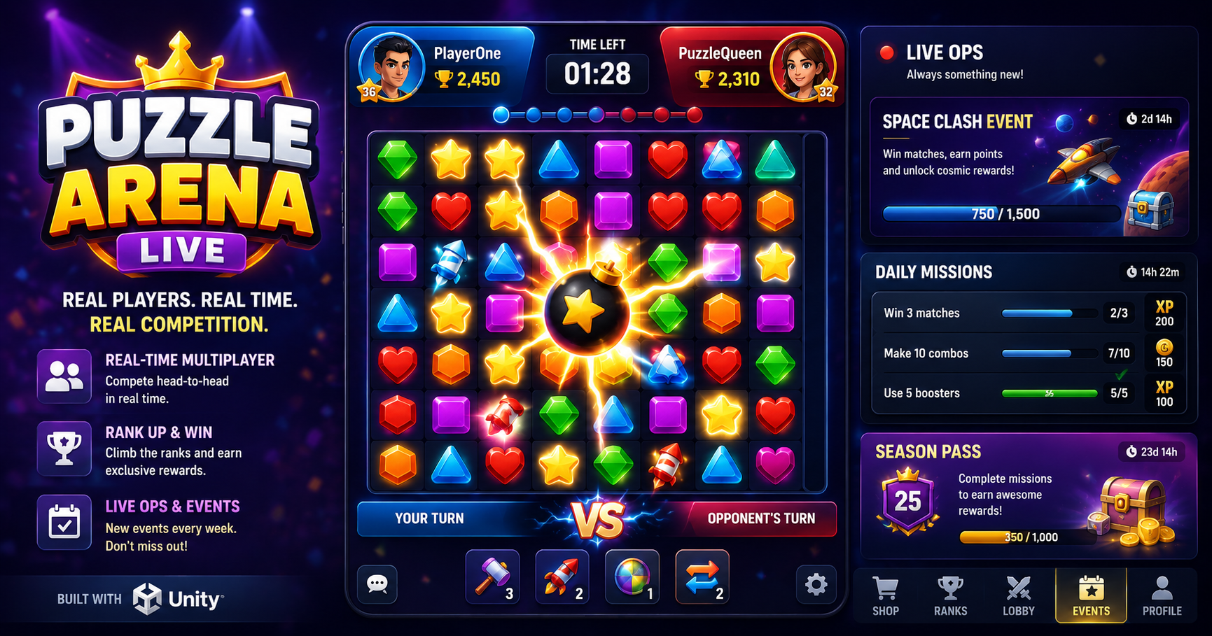 Puzzle Arena Live — Unity Multiplayer Puzzle with Live Ops