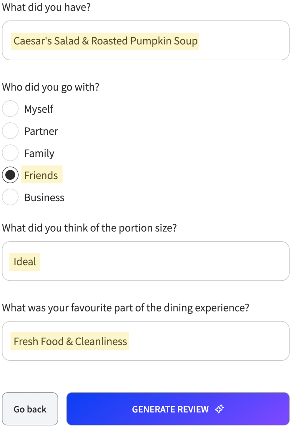 Spokk - Ask Questions to Generate a Personalized Review.