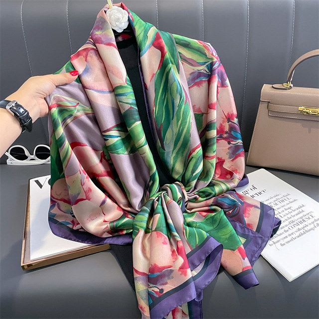 Women's Summer Soft Comfort Silk Polyester Headscarf Stoles New Fancy Flower Pat