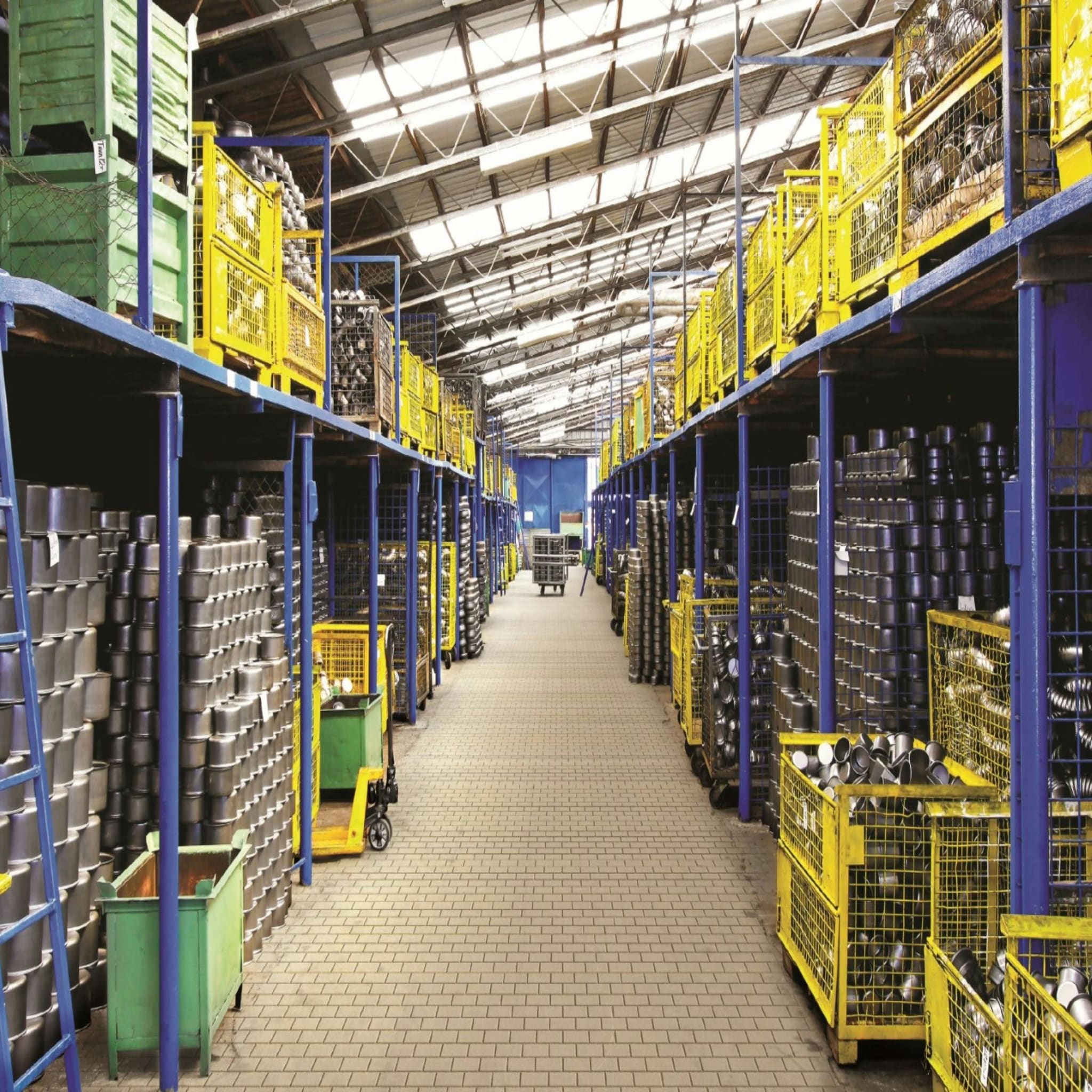 Warehouse aisle with racking and inventory