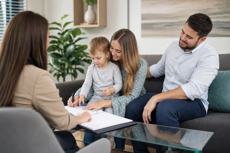 White South African family gathered around a table looking at their estate plan from Wills & Trust
