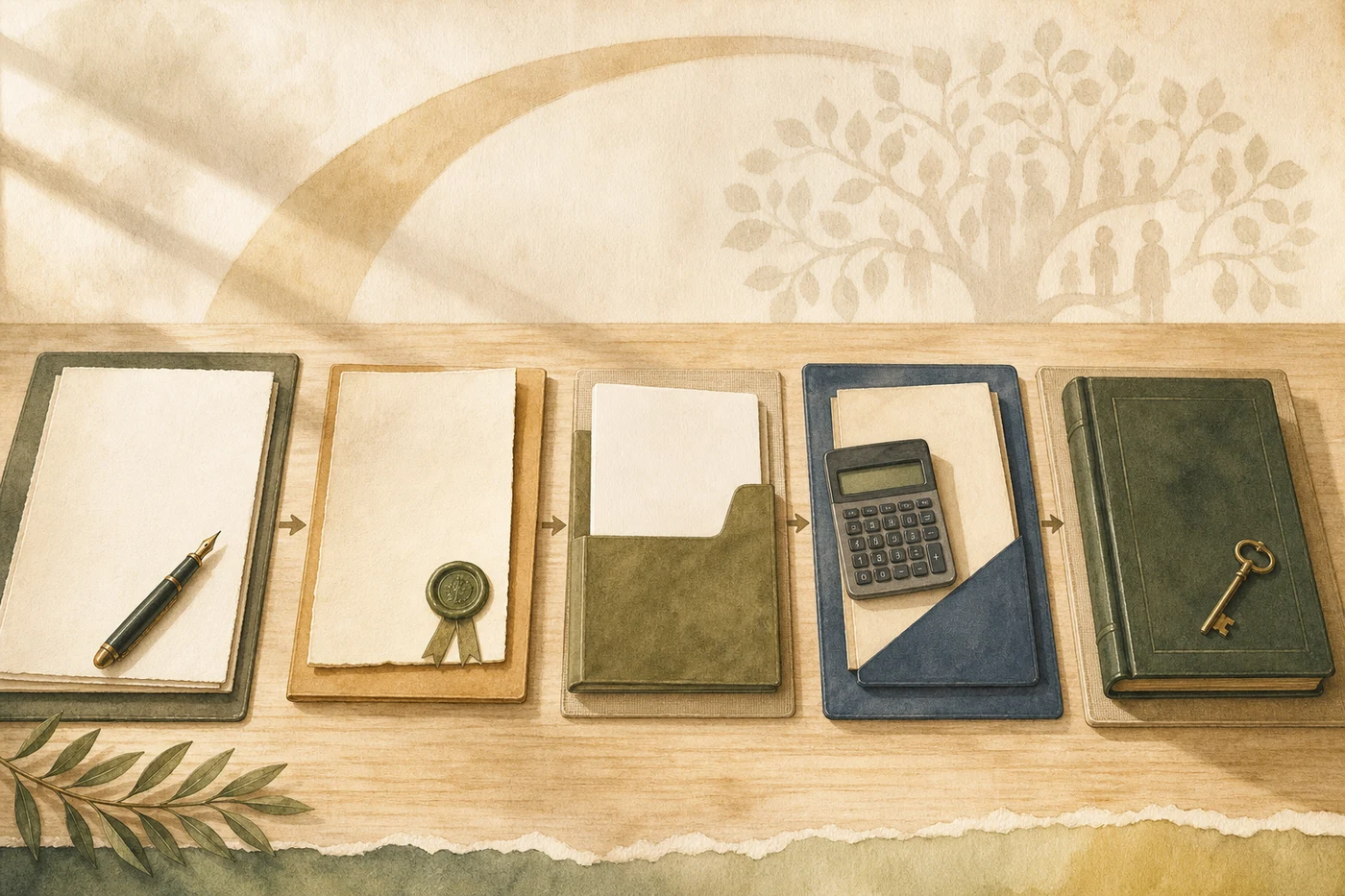 Five organised folders representing the stages of South African trust registration