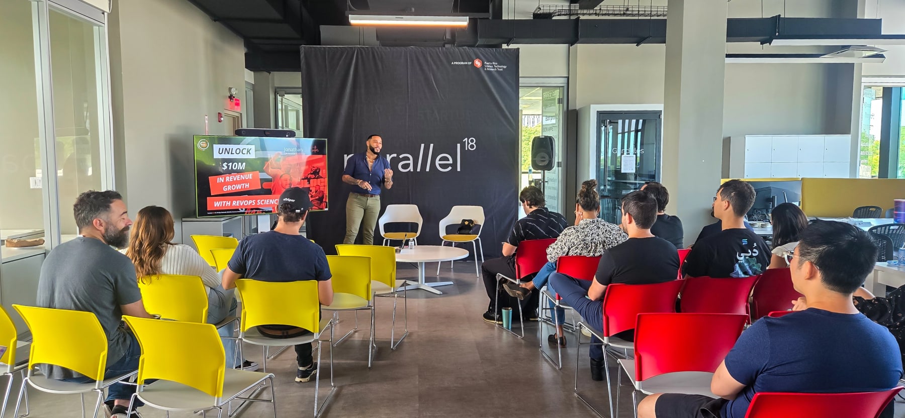 Founder audience attending a RevOps Science presentation at an accelerator program