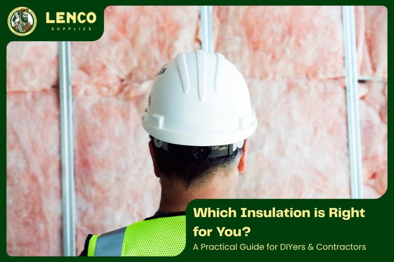 featured image for Which Insulation is Right for You blog post: A view from behind of a construction worker examining a wall with exposed insulation installed