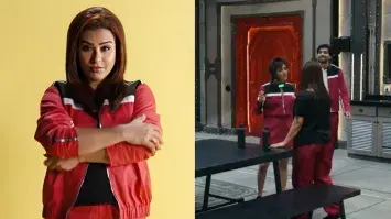 "Shilpa Shinde poses in a red and black jacket in a promotional image for Lock Upp 2, ahead of her highly anticipated wildcard entry into the reality show."