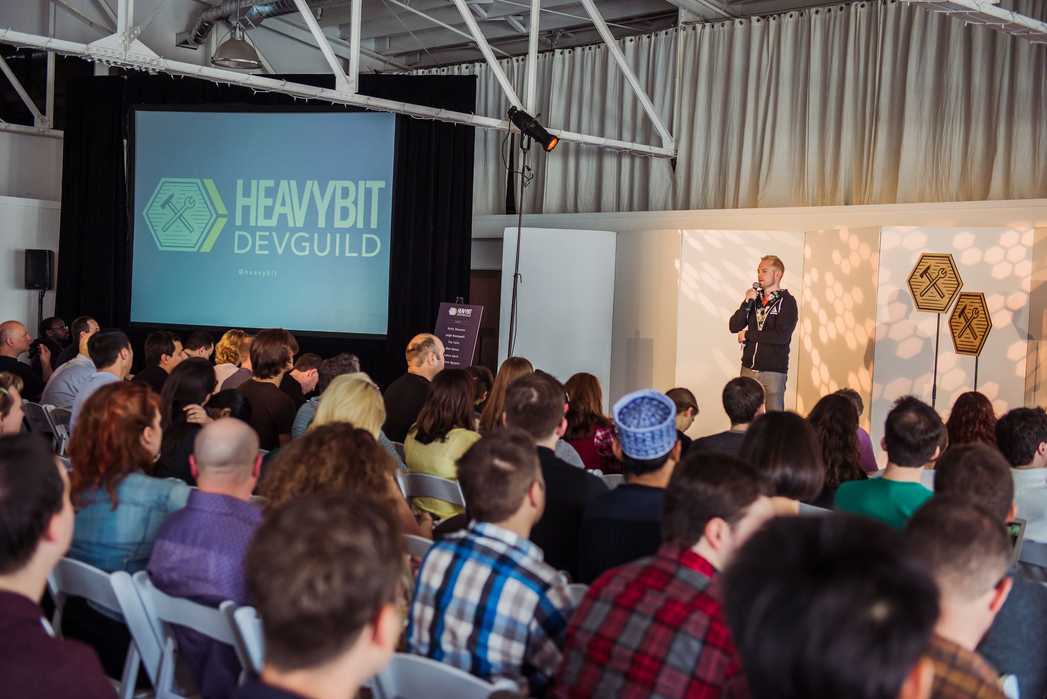 Josh Dzielak on stage at Heavybit DevGuild 2015
