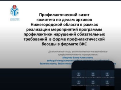 Профилактический визит в формате ВКС  в отношении организаций - источников комплектования муниципальных архивов Варнавинского и Вознесенского муниципальных округов Нижегородской об