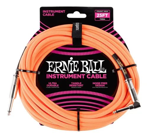 ERNIE BALL (6067) 25' Braided Straight/Angle - DUAL CONDUCTOR Neon Orange